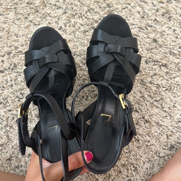 Saint Laurent Black Strappy Platform Heels - Picture 3 of 3